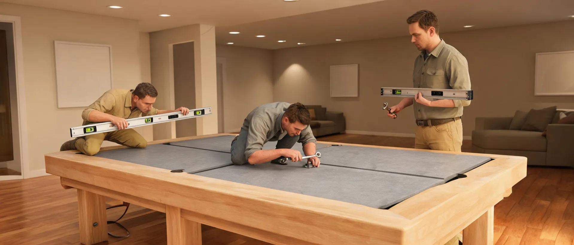 Olhausen table installation crew